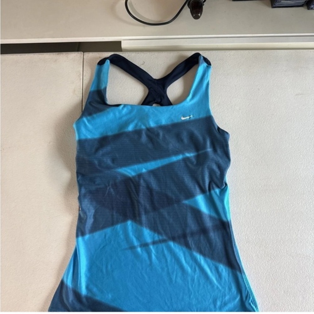 Nike Dri-FIT Racerback Striped Athletic Tank Top Blue Size S